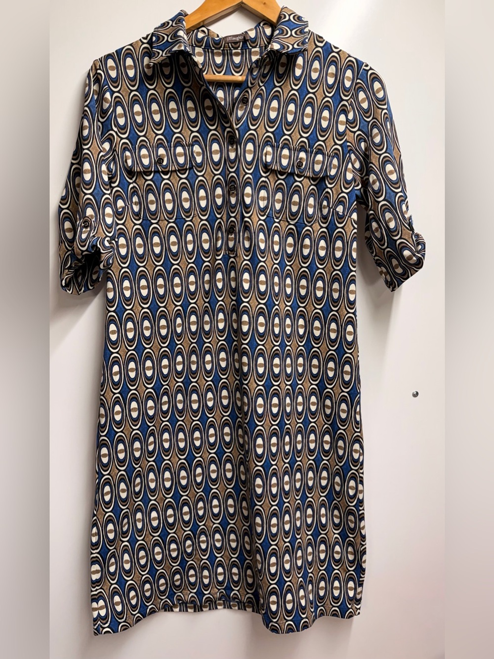 J. McLaughlin Geometric shift midi dress in blue, brown, white size small - Picture 6 of 6